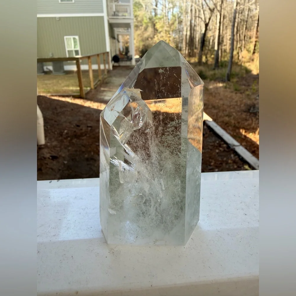 Garden Quartz Tower | Lodolite Inclusion Quartz | Natural Crystal Point Rainbow - Picture 9 of 10